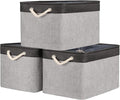 TheWarmHome Organization and Storage Basket for Shelves - 20x16x14 inch Jumbo 3 Pack Collapsible Storage Bins for Organizing, Fabric Storage Cubes for Organizer Gift Toy Closet (Black & Grey)