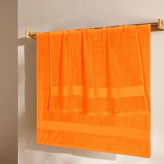 GLAMBURG Premium Cotton 4 Pack Bath Towel Set - 100% Pure Cotton - 4 Bath Towels 27x54 - Ideal for Everyday use - Ultra Soft & Highly Absorbent - Orange