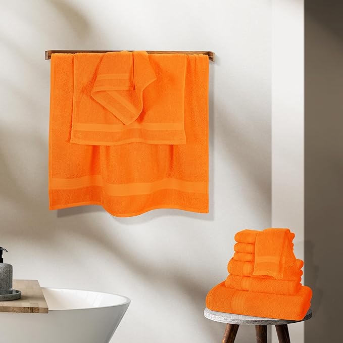 GLAMBURG Ultra Soft 24-Piece Towel Set - 100% Pure Ringspun Cotton, Contains 8 Oversized Bath Towels 27x54, 8 Hand Towels 16x28, 8 Wash Cloths 13x13 - Ideal for Everyday use, Hotel & Spa - Orange
