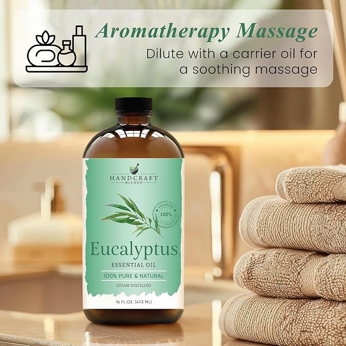 Handcraft Blends Eucalyptus Essential Oil in Glass Bottle – Huge 16 Fl Oz – 100% Pure and Natural – Premium Grade Oil for Diffuser and Aromatherapy, Skin, Massage, Candle and Soap Making Fragrance