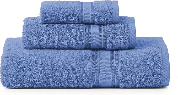 LANE LINEN Luxury Bath Towels Set - 3 Piece Set, 100% Cotton Bathroom Towels, Zero Twist, Quick Dry Shower Towels, Soft & Absorbent Bath Towel, 1 Bath Towel, 1 Hand Towel, 1 Washcloth - Cerulean Blue