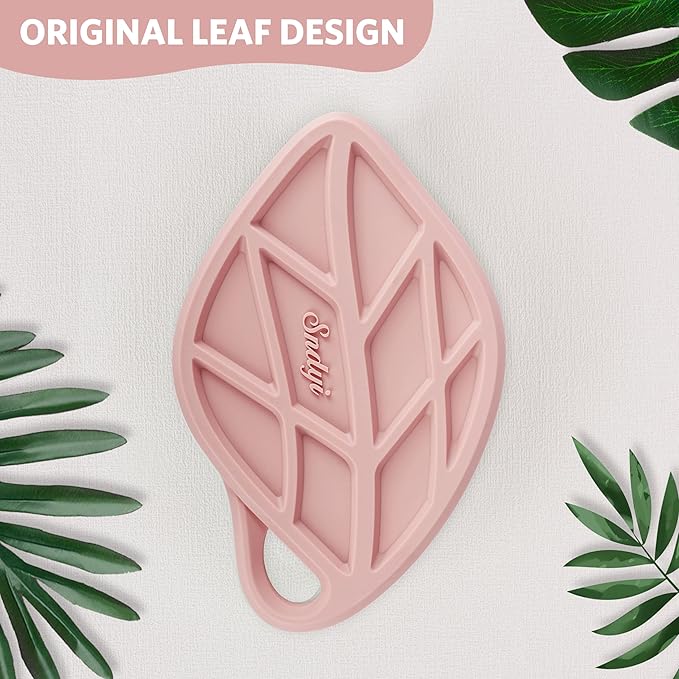Sndyi Silicone Body Scrubber, Gentle Exfoliating Body Scrubber for Sensitive Skin, Leaf Shaped Shower Scrubber for Body with Lathering Bristles, Silicone Loofah Body Brush for Showering, Pink