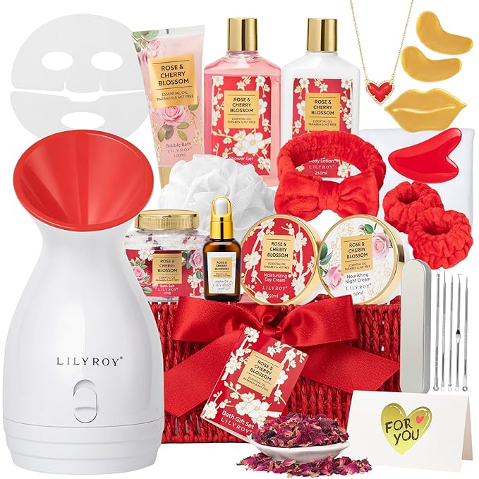 Christmas Gifts for Women - 27 Pcs Bath and Body Gifts Basket Set - Rose Spa Gifts Set Skin Care Set for Women, Gift Baskets Set for Mothers Day Mom | Gifts for Birthday, Valentines Day
