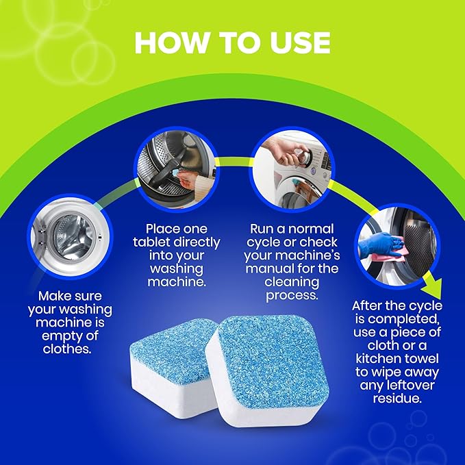 Washing Machine Cleaner Tablets – 24-Pack Deep Cleaning for Front Loader, Top Load & HE Washers – Helps Remove Odor-Causing Residues, Pet Hair & Hard Water Buildup – Septic Safe