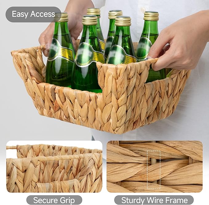 StorageWorks Small Pantry Baskets for Patato and Onion Storage, Wicker Baskets for Organizing with Built-in Handles, Water Hyacinth Pantry Organizers and Storage for Shelves, 2 Pack