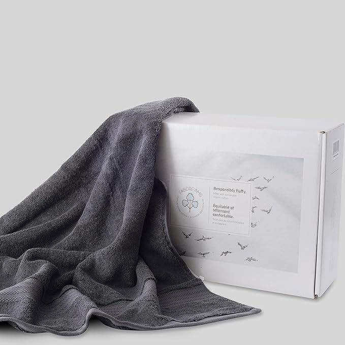 Fabdreams 100% Organic Cotton Bath Sheet Set of 2 700 GSM Oversized Towels Ultra Soft Plush Absorbent Durable Skin-Friendly Spa Hotel Premium Comfort Large 36 x 70 in Charcoal Black