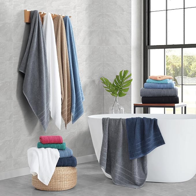 Casa Platino 100% Cotton Bathroom Towels Set - 24 Pcs - Ring Spun, Soft & Absorbent - 2 Bath Sheets, 2 Gym, 2 Bath, 4 Fingertip, 6 Hand Towels, 8 Washcloths - Perfect for Home & Salon - Platinum