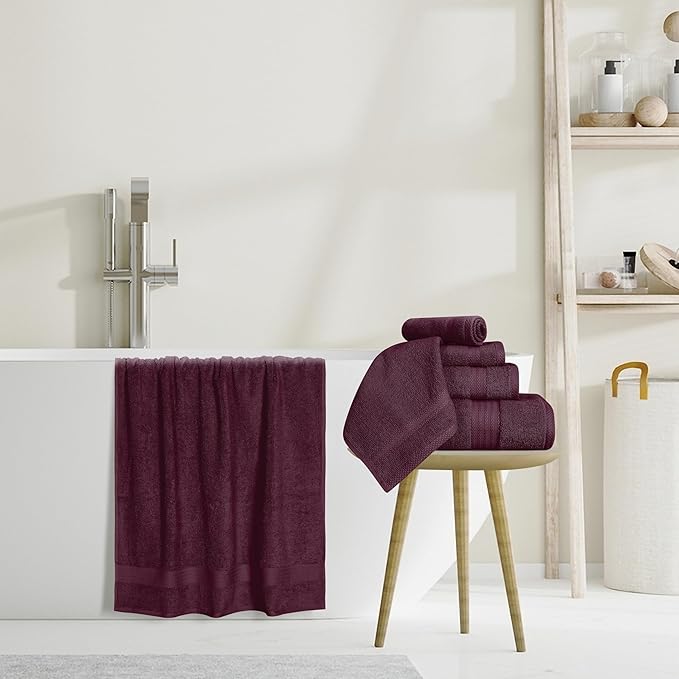 GLAMBURG Ultra Soft 8-Piece Towel Set - 100% Pure Ringspun Cotton, Contains 2 Oversized Bath Towels 27x54, 2 Hand Towels 16x28, 4 Wash Cloths 13x13 - Ideal for Everyday use, Hotel & Spa - Burgundy