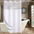 Conbo Mio Stall No Hook Shower Curtain with Snap in Liner Set, Hotel Luxury White Shower Curtains for Bathroom with See Through Top Window, Waterproof, Washable 54W x 74H