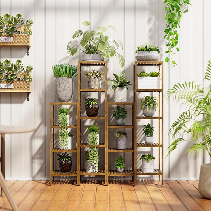 SMIBUY Bathroom Storage Shelf, 5-Tier Bamboo Rack Organizer, Multifunctional Shelving Unit for Living Room Bedroom Kitchen (Walnut)