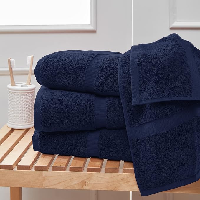 Towel Bazaar Premium Cotton Super Soft and Absorbent Turkish Towels (4-Piece Bath Towels, Navy Blue)