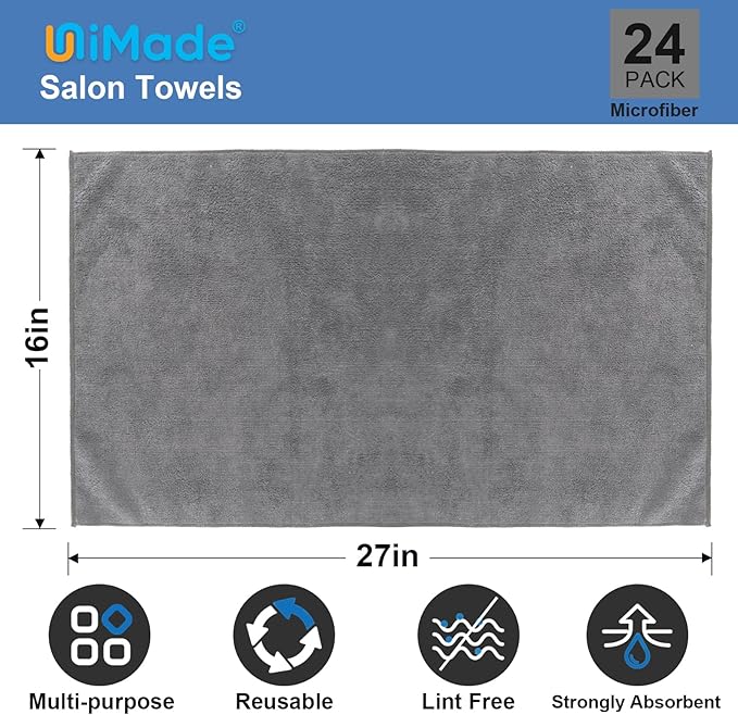 24 Pack Gym Towels Set - Highly Absorbent and Quick Drying Microfiber Salon Towels, Premium Hand Cloths for Bathroom, Gym, Shower, Hotel, and Spa - 16x27 inch (Grey)