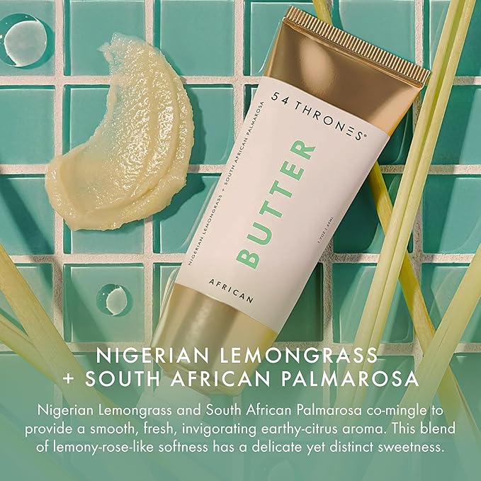 54 Thrones African Beauty Shea Butter, Intensive Dry Skin Support, Moisturizing Body Butter for Women, Moisturizing Body Cream, Locks in Moisture, Nigerian Lemongrass + South African Palmarosa, 1.7 oz