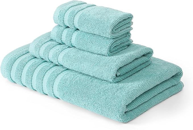 Modern Threads Oxford 6-Piece 100% Cotton Towel Set – Yarn Dyed Jacquard & Solid – Includes 2 Bath Towels, 2 Hand Towels, 2 Washcloths – Absorbent, Quick Dry, Soft & Durable – Aqua