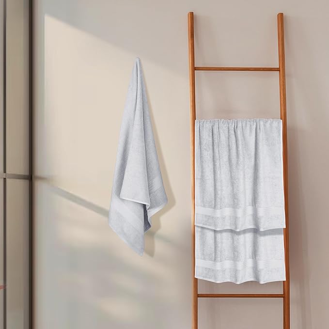 GLAMBURG Premium Cotton 4 Pack Bath Towel Set - 100% Pure Cotton - 4 Bath Towels 27x54 - Ideal for Everyday use - Ultra Soft & Highly Absorbent - Light Grey