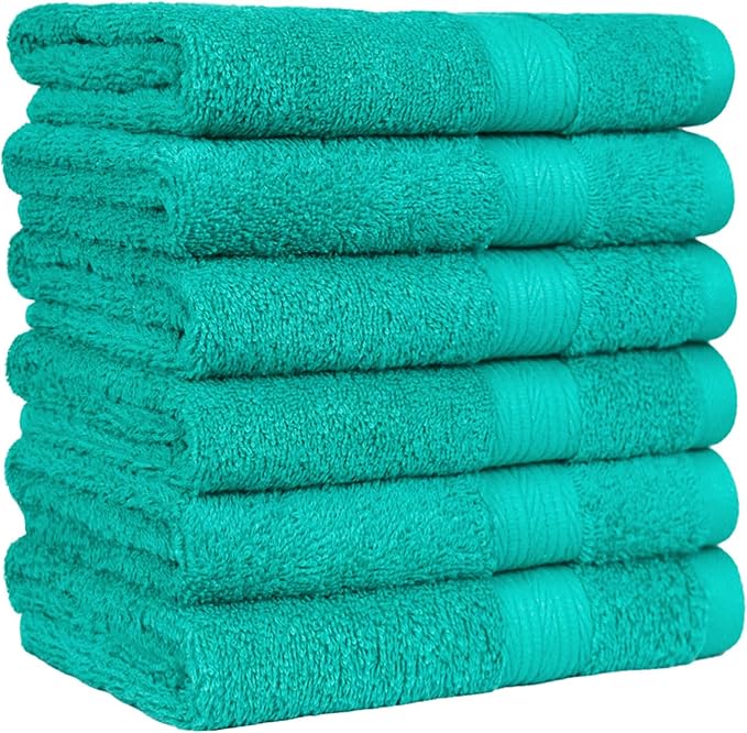Amazon Basics 6 Piece hand towels for bathroom, Fade Resistant 100% Cotton Hand Towels, soft absorbent bathroom hand towels 6 - Pack (26''x16''), Teal