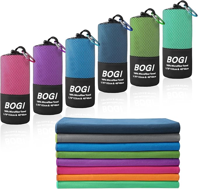 BOGI Microfiber Travel Sports Towel-Quick Dry Towel, Soft Lightweight Microfiber Camping Towel Absorbent Compact Travel Towel for Camping Gym Yoga Swimming Backpacking (XL:72''x32''+16''x16''-Nblue)