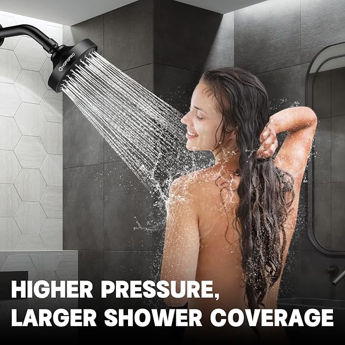 HOPOPRO 5-Mode High Pressure Shower Head - The Washington Post, NBC News, Today TV Show Recommended - High Flow Fixed Showerheads (4 Inch Matte Black)