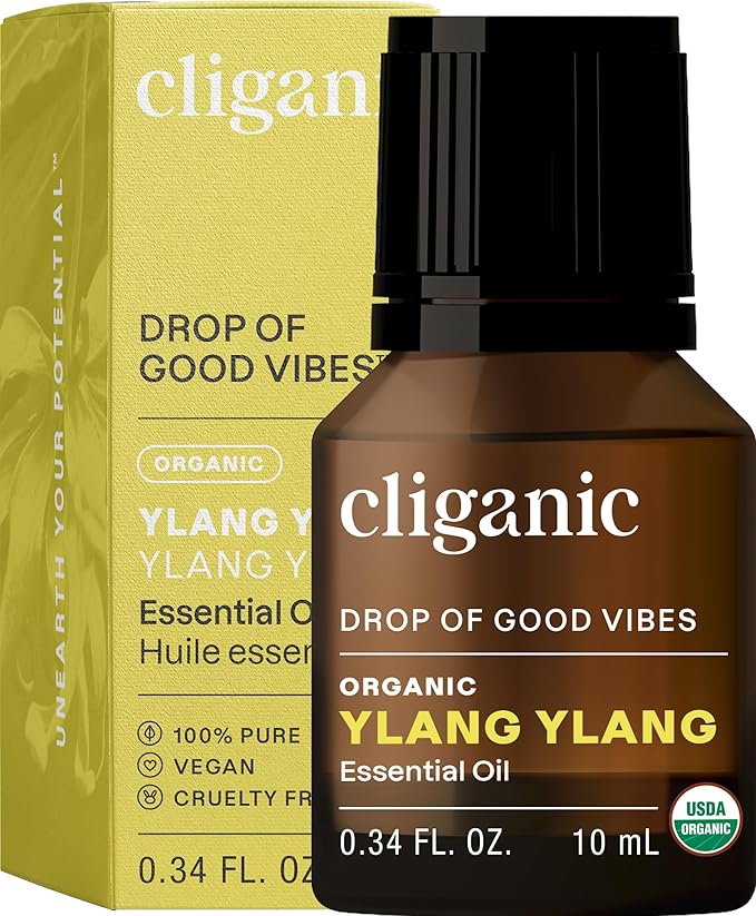 Cliganic Organic Ylang Ylang Essential Oil, 100% Pure Natural for Aromatherapy | Non-GMO Verified (Packaging May Vary)