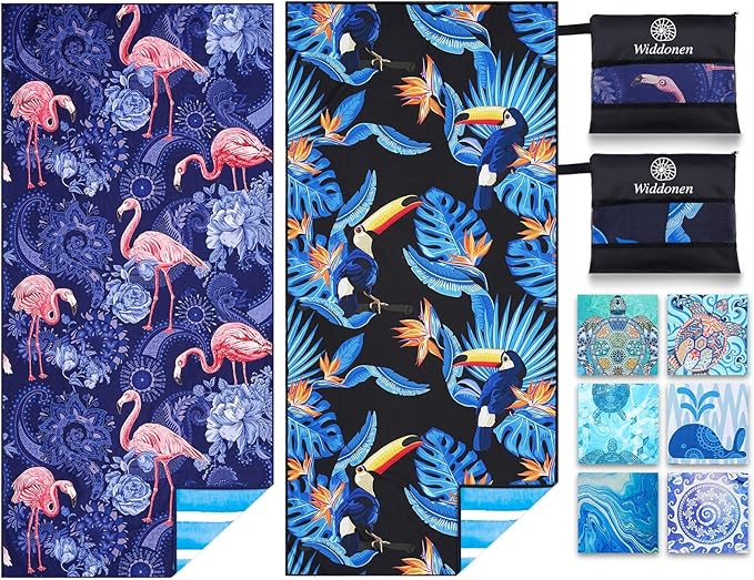 2 Pack Microfiber Lightweight Beach Towel Sand Free Quick Dry Absorbent Thin Compact Towels for Swimming Pool Camping Beach Accessories Large Easy Pack Travel Things for Vacation Essentials Gift