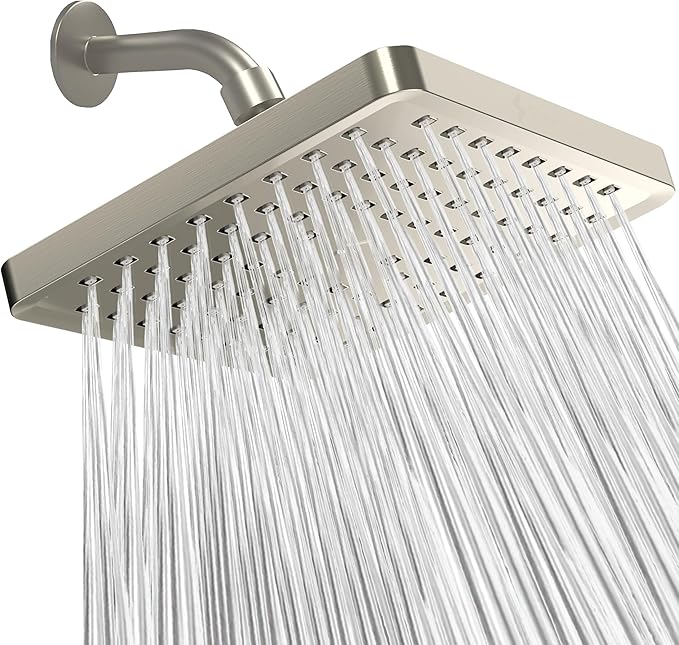 SparkPod Shower Head - High Pressure Rain - Premium Quality Luxury Design - 1-Min Install - Easy Clean Adjustable Replacement for Your Bathroom Shower Heads (Elegant Brushed Nickel, 8 Inch Square)