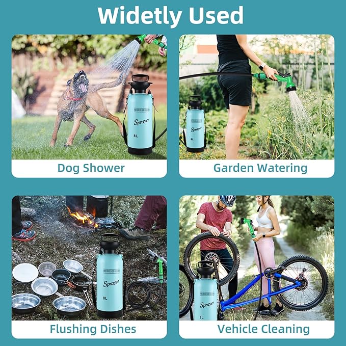 Finderomend Portable Shower for Camping with 7 Spray Modes, Hand Press Camping Shower with Removable Hose and Shower Head,Pressure Rinse Kits for Hiking Traveling Garden Beach Pet Shower