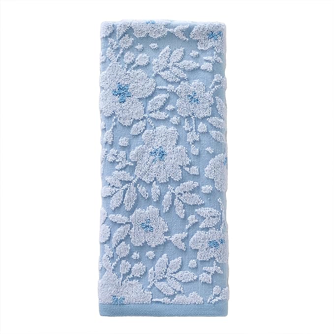 SKL Home Floral Jacquard Hand Towel Set, Sky Blue, 2 Count
