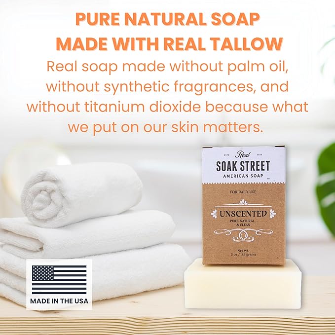 Real American Soap (Variety Bundle, 3 Pack) – Natural Bar Soap Made with Grass-Fed Tallow, Conditioning Lard, & Pure Coconut Oil – Unscented, Charcoal & Tea Tree Oil, & Lavender Goat Milk