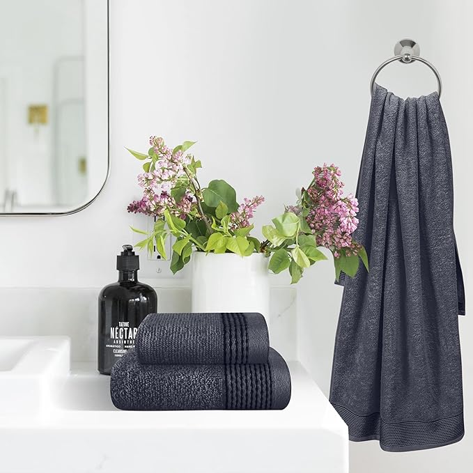 Belizzi Home Ultra Soft 3 Pack Cotton Towel Set, Contains a Bath Towel 28x55 inch, a Hand Towel 16x24 inch & a Wash Coth 12x12 inch, Ideal Everyday use, Compact & Lightweight -Charcoal Grey
