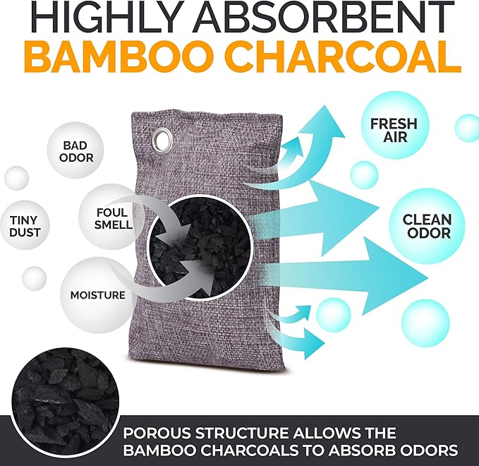 Activated Charcoal Odor Absorber for Strong Odors in Car, Closet, Shoe, Basement. 10 Activated Charcoal Bags Odor Absorbers for Home. Bamboo Charcoals Air Purifying Bag Charcoals Deodorizer Eliminator