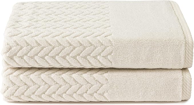 Texere 100% Organic Cotton Jacquard 650 GSM Premium Bath Towel Sets - Extra Absorbent Quick Dry and Plush (Cable, Birch, 2 Bath Towels)
