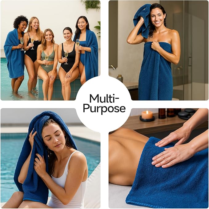 REDKISS 2 Piece Luxury Bath Towel Set - 31x62 inch Oversized Thick Bath Sheets, 100% Cotton, 900 GSM, Super Soft, Highly Absorbent, Quick Dry Large Shower Towels for Bathroom, Pool, Gym, Spa, Navy