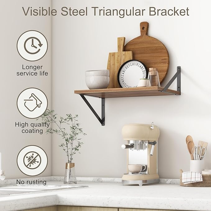 Fun Memories 18" W x12 D Floating Shelves, Farmhouse Wall Shelves Home Decor Shelf, Deep Bathroom Shelf with Bracket, 12 Inch Deep Wall Shelves for Living Room, Kitchen, Bedroom, Walnut, Set of 2