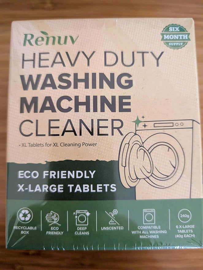 Renuv Heavy Duty Washing Machine Cleaner Descaler Tablets - for Front Load, Top Load Washer, HE (6 XL Tablets - 6 Months Supply)