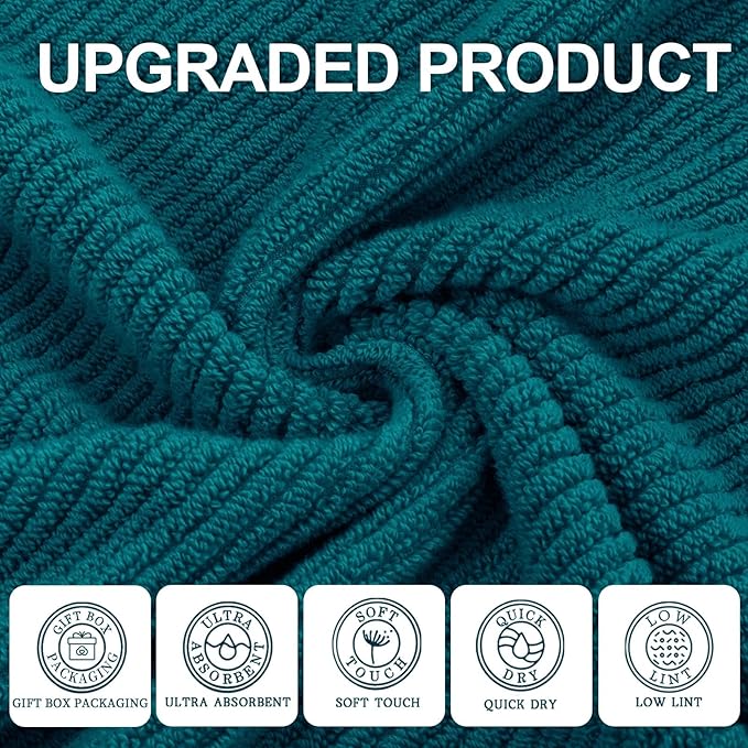 Face Towels for Bathroom, 6PC 13"x13" - 100% Cotton | Light Weight | Thick | Quick Dry | Soft | Absorbent, Fluffy Bathroom Hand Towels, Wash Cloths for Showering, Towel Gift Set, Deep Turquoise