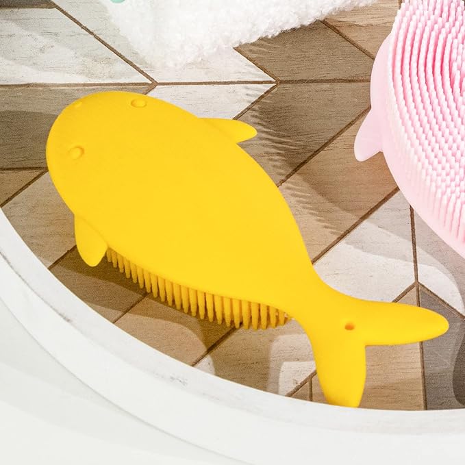 Premium Sensory Brush for Kids or Autism,Soft Silicone Body Scrubber,2 in 1 Sensory Room Occupational Therapy Sensory Brushes,Silicone Loofah,Pet Shower Brush Bath Brush Shampoo Brush(Whale-Yellow)