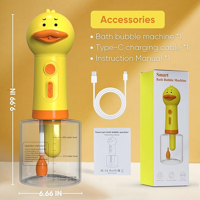 Electric Dog Shampoo Dispenser Dog Shampoo Sprayer Duck Shampoo Foamer for Pet, Foaming Soap Dispenser for Bathtub, Kitchen Sink Cleaning