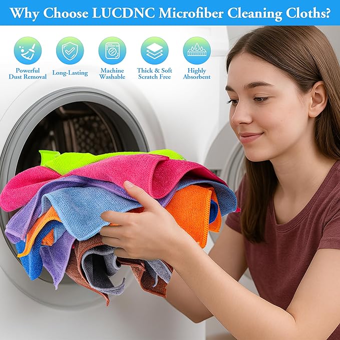 Microfiber Cleaning Cloths 16 Pack 8 Color Cleaning Rags for Housekeeping Home Kitchen Bathroom Car,11.5"X11.5" Soft Lint Free Wet and Dry Use Dusting Cleaning Supplies Towels