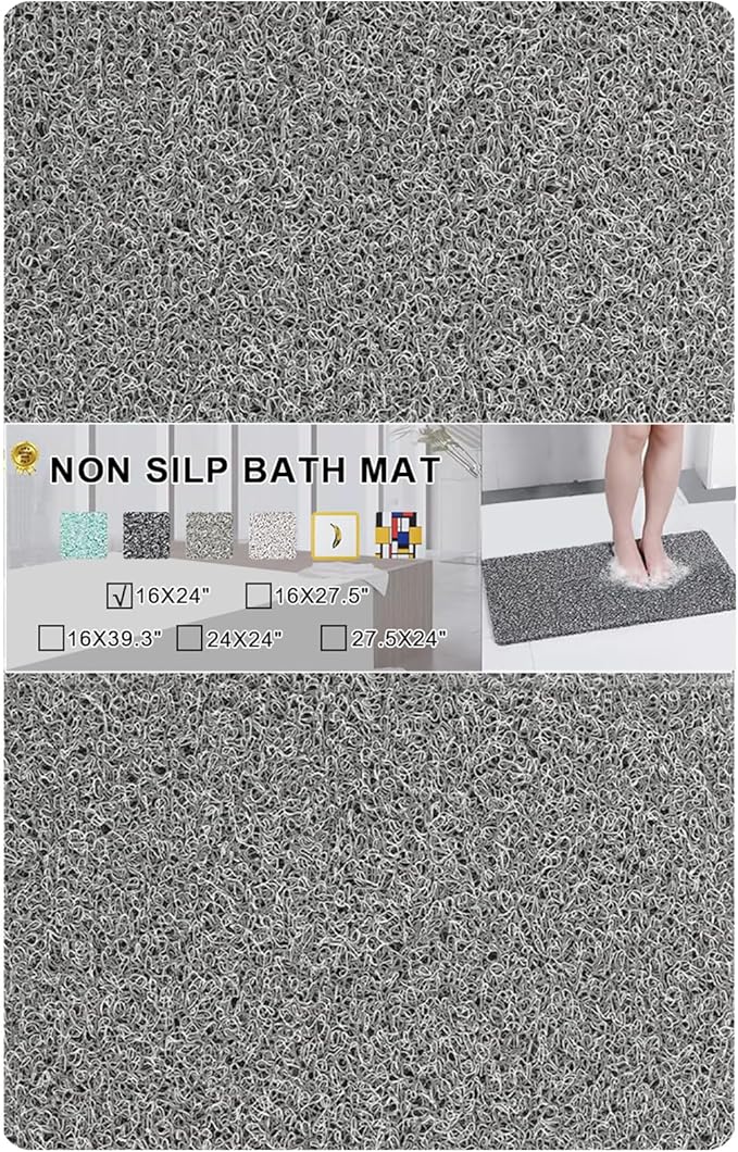 Nonslip Bathtub Mat, Anti Slip Bath Mat 0.6" Extra Thick, Quick Dry Bath Tub Anti Slip Shower Mat, Loofah Non-Slip Bath Mat for Tub Bathroom Pool Kitchen Entryway Home Hotel(Grey 16x24)
