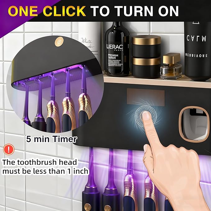 Toothbrush Holders for Bathrooms, Toothbrush Holder Wall Mounted with Toothpaste Dispenser, Rechargeable Cordless Wall Mounted Tooth Brushing Holder