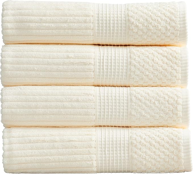 Springtree Home 100% Cotton Bath Towel Set of 4 | Super Soft & Absorbent with Quick-Dry Fibers | 4 Bath Towels | Textured and Durable Cotton | Krista Collection (Cream)