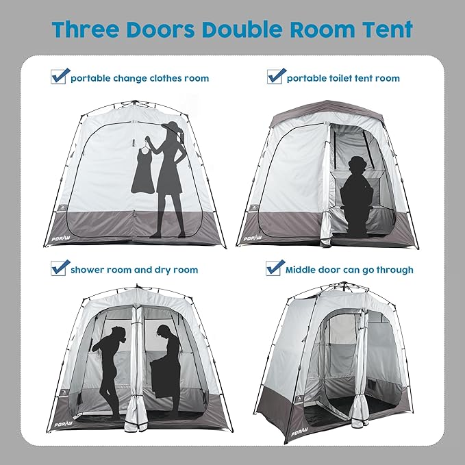 Camping Shower Tent Deluxe Changing Room Easy Set Up Privacy Shelter,Large Toilet Tent with Floor Drain Design for Beach, Camping,Hiking with Stakes and Ropes for Stability