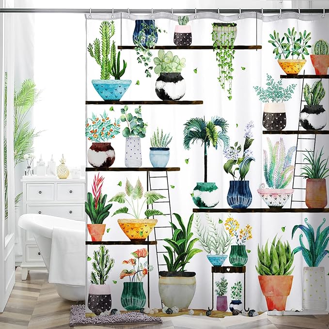 Bohemian Shower Curtain, Boho Floral Print Water Repellent Polyester Fabric for Bathroom Decor, 72×72 Inch Standard Size with 12 Hooks, Also as Room Divider