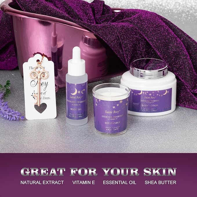 Bath Basket Spa Kit Spa Gifts for Women, Luxury Bath and Body Basket Set 10pcs Self Care Kit Lavender Scent Birthday Gifts Skin Care Set, Christmas Gifts for Women, Beauty kits Bridal Shower