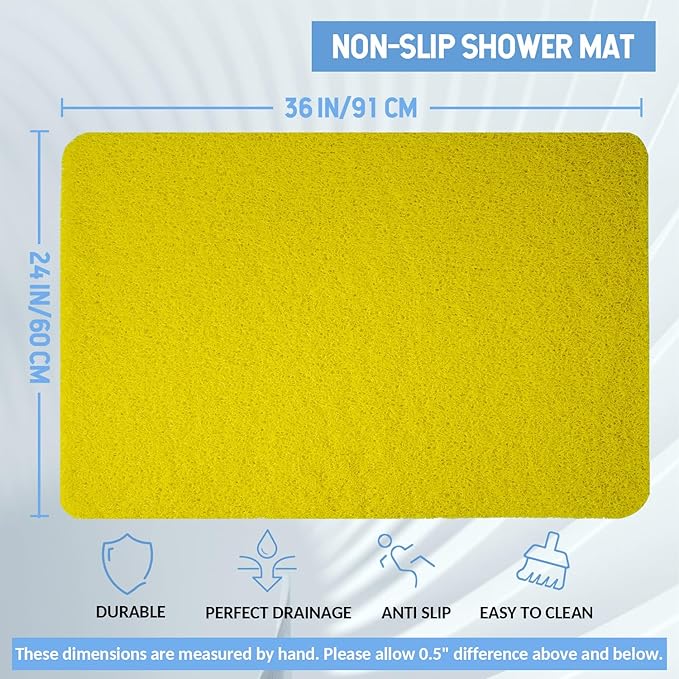 Non-Slip Bathtub Mat, Anti Slip Shower Mat, Fast Drying Bathtub Mats, Foot Scrubber Mat, Anti Slip Mat for Tub, Floor, Bathroom, Kitchen, Home, Hotel (Yellow 36"×24")