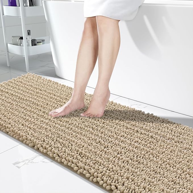 Yimobra Bathroom Runner Rug 70x24 Inch - Extra Long Non Slip Chenille Bath Mat, Soft & Absorbent, Machine Washable Shaggy Hallway Carpet for Vanity Tub Shower, Camel Home Decor Accessories