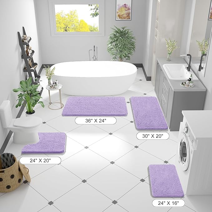 OLANLY Bathroom Rugs 44x24, Extra Soft Absorbent Chenille Bath Rugs, Rubber Backing Quick Dry, Machine Washable Bath Mats for Bathroom Floor, Tub and Shower, Home Decor Accessories, Lavender