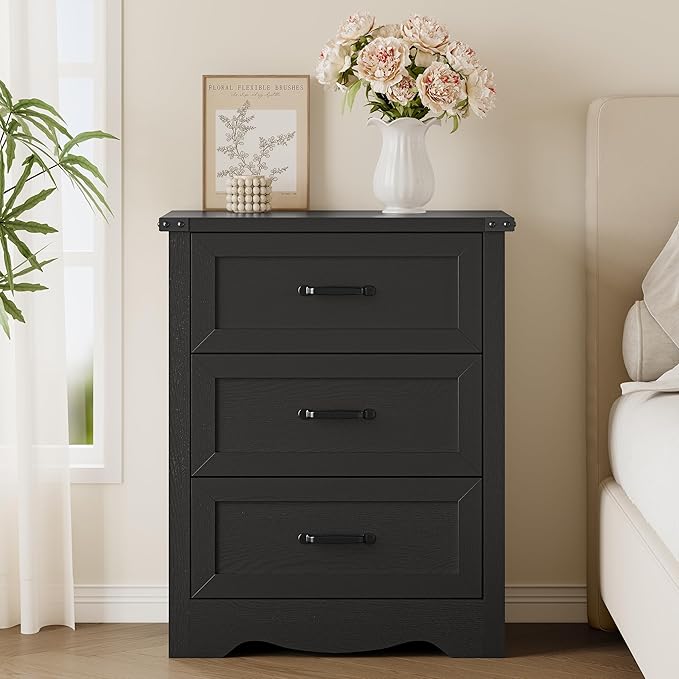 3-Drawer Dresser for Bedroom, Small Wooden Chest of Drawers with Metal Handles, Narrow Storage Cabinet with Anti-Tipping Design, Sturdy Dresser Organizer for Closet, Living Room, Entryway