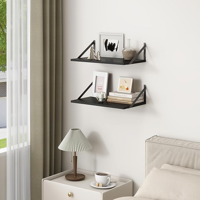 Fun Memories 20 Inch Floating Shelves for Wall, Black Bathroom Shelves Set of 2, 12 Inch Deep Wall Shelf for Bedroom, Kitchen, Large Home Decor Shelves Farmhouse Storage Shelf