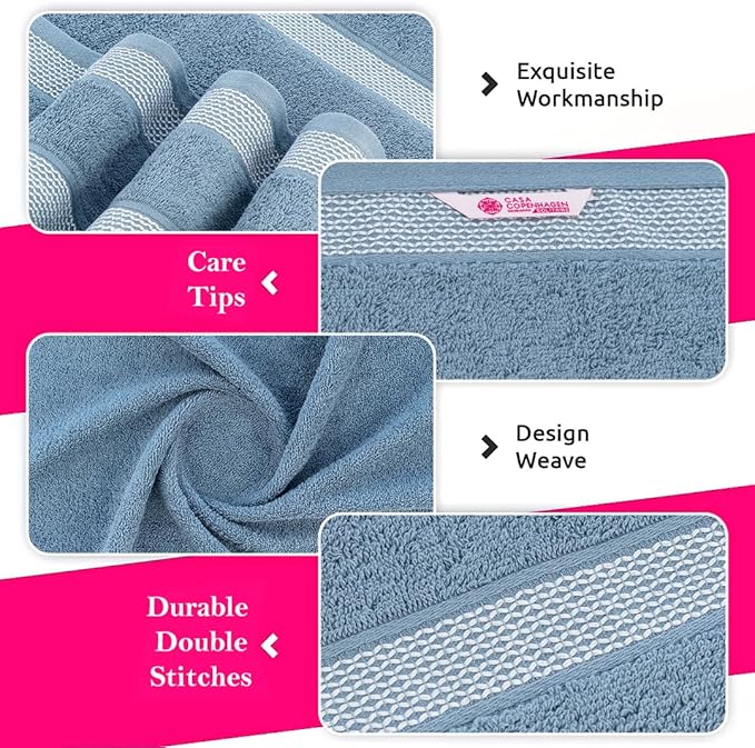 CASA COPENHAGEN Solitaire Mix 6 Pieces Towel Set- Grey Violet + Dusty Blue, 600 GSM 2Bath Towel 2Hand Towel 2Washcloth, Designed in Denmark Made of Soft Egyptian Cotton for Bathroom, Kitchen & Shower
